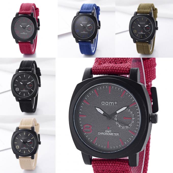 WJ-3395中国義烏市の工場熱い販売のロゴOEMの腕時計によって編まれるキャンバスのナイロン縞の流行ジュネーブは人の昇進の腕時計を見ます