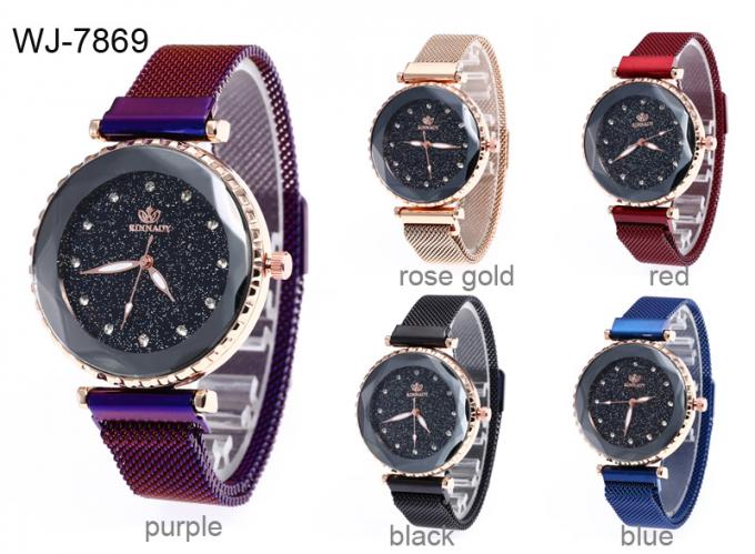 WJ-8486方法スマートな水晶紫色はステンレス鋼の合金の箱の磁気ブレスレットの腕時計を着色します