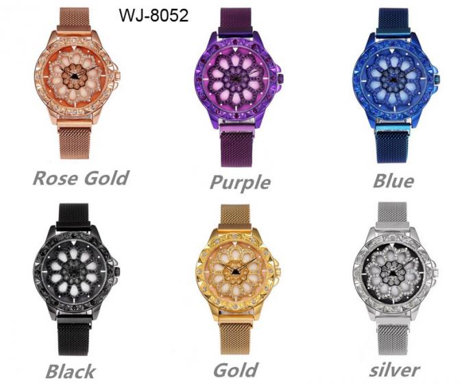 WJ-8481Chinaの良質の方法スマートな水晶合金の箱夜は磁気ベルトの腕時計をつけます