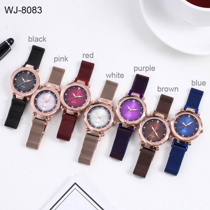 WJ-8084新しいステンレス鋼バンド磁気革紐の水晶腕時計