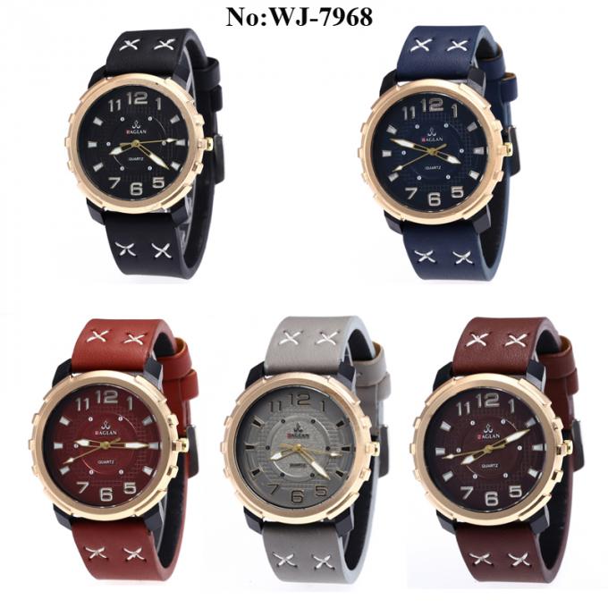 WJ-8076安い人革バンド水晶腕時計