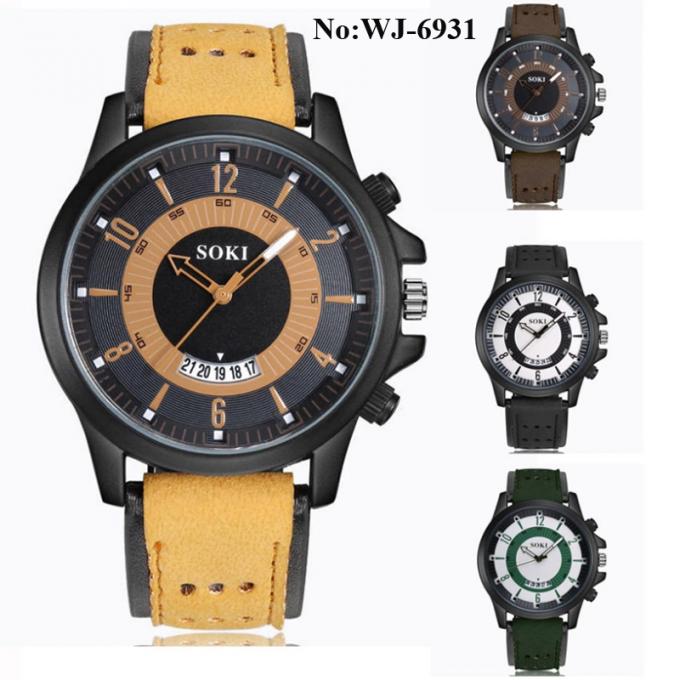WJ-7970方法メンズ水晶革腕時計