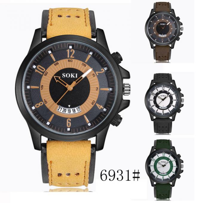 WJ-7126中国のWal喜びの腕時計の工場熱い販売の革人のhandwatchesの大きい表面簡単な偶然の腕時計