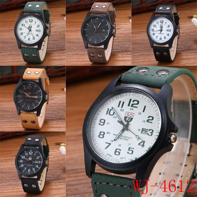 WJ-4723新しい設計大きい表面水晶革は低価格のスポーツのhandwatchesの明確な腕時計を見ます