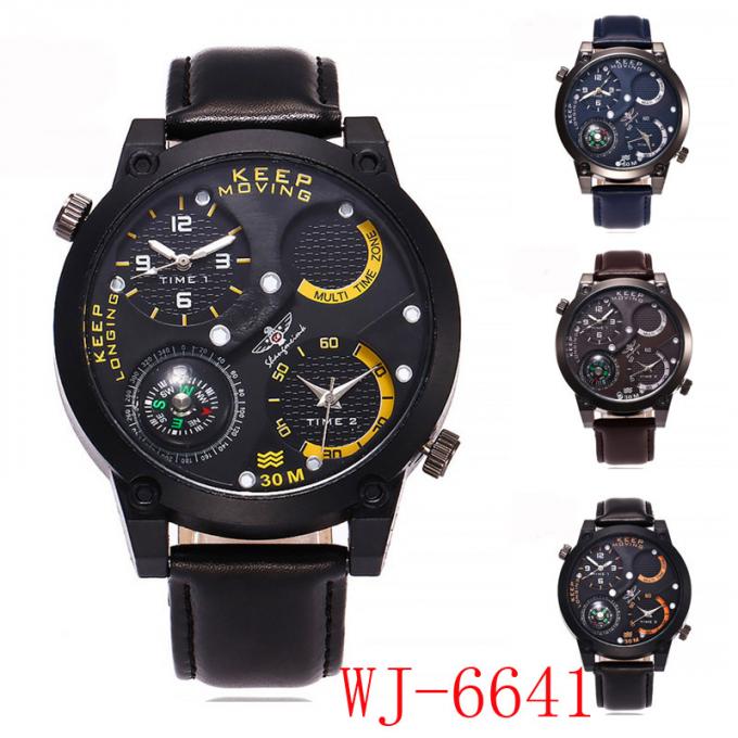 WJ-7126中国のWal喜びの腕時計の工場熱い販売の革人のhandwatchesの大きい表面簡単な偶然の腕時計