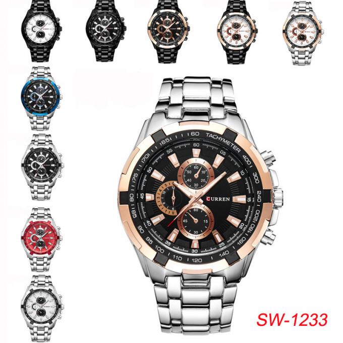 WJ-7604 MEGIRの2027年の紳士のステンレス鋼の水晶腕時計の自動日付の小さい3人のMeedleの方法男性用腕時計