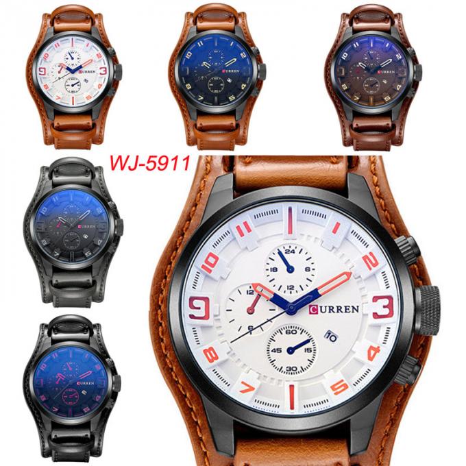 WJ-7604 MEGIRの2027年の紳士のステンレス鋼の水晶腕時計の自動日付の小さい3人のMeedleの方法男性用腕時計