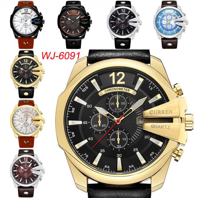 WJ-7601新しいCURRENのブランドの流行のアマゾン男性用水晶ベルトの腕時計30は防水日本の中心の腕時計をメーターで計ります