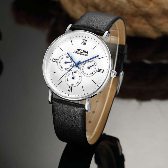 WJ-7396卸売JEDIRのブランドの人の腕時計は最も遅く3ATM水晶Handwatchesの自動日付日の革腕時計を設計します