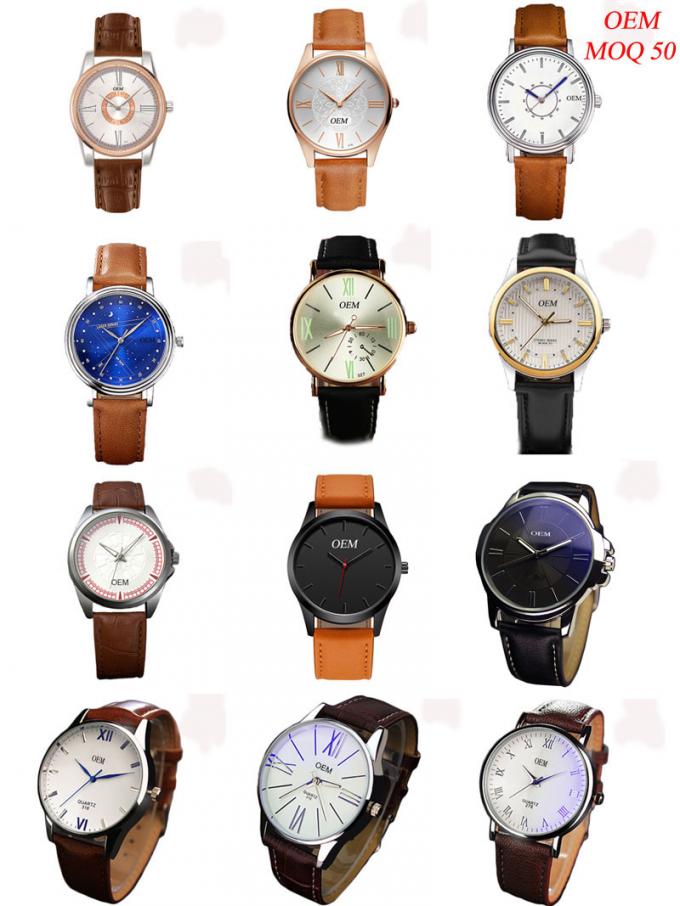 WJ-8102新しい設計工場実業家の腕時計は低いOEM Handwathcesの水晶革腕時計を防水します